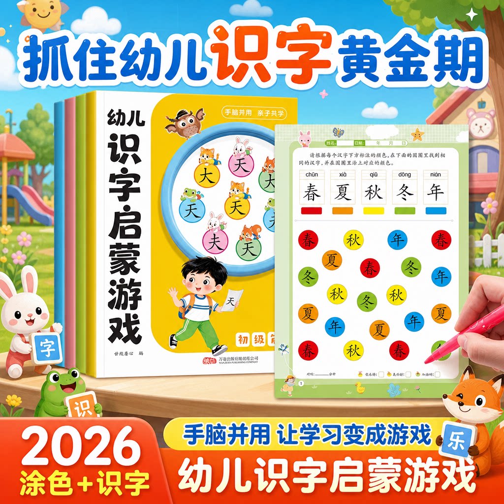 幼儿识字启蒙游戏书 大字大图注音版宝宝启蒙早教书古诗汉字拼音启蒙书幼儿园3到6岁儿童绘本小中大班学前班看图认字启蒙教材全套