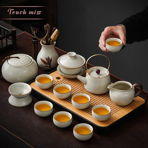 中式功夫茶具套装轻奢高档陶瓷茶壶盖碗茶杯茶盘食品级专用高档轻