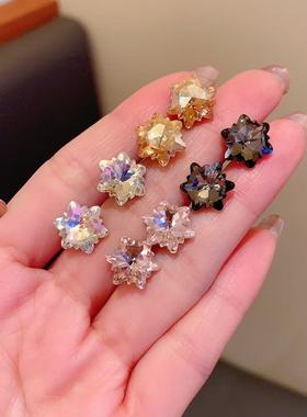 钛钢不掉色超闪雪花耳钉女养耳洞时尚简约精致秋冬小众设计高级感