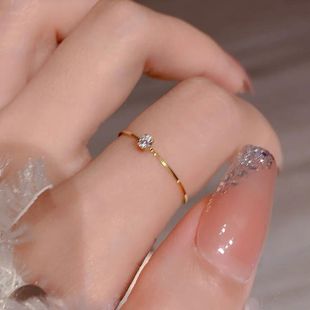 钛钢极细锆石戒指女气质时尚轻奢百搭钻戒时尚ins精致指环食指