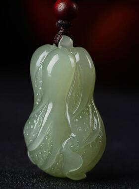 天然和田玉色百财来吊坠阿富汗玉石青白玉白菜男女款项链玉佩