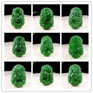 外蒙料新疆和田玉色碧玉色十二生肖吊坠 绿色玉石十二生肖挂坠