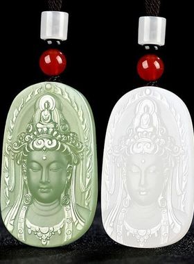 天然玉石绿度母吊坠新疆玉石多罗观音挂件男女玉佩项链玉牌玉器