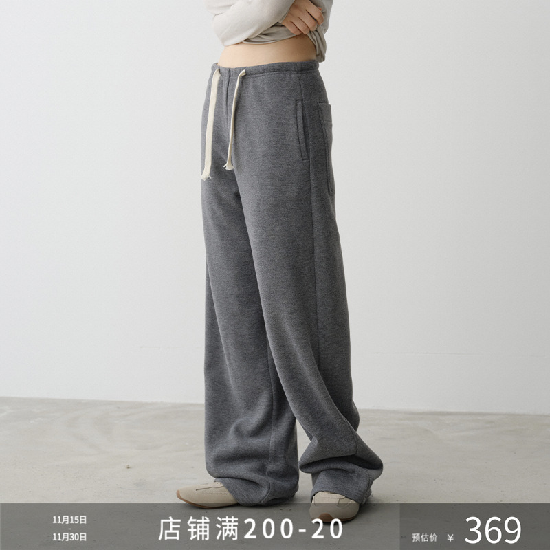 SILAVIE 秋冬时尚百搭松紧休闲宽松抽绳厚通勤简约卫裤