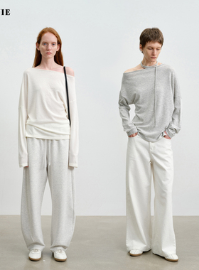 SILAVIE 天丝亚麻一字领不对称下摆显瘦针织衫上衣女2026春季新款