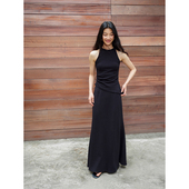 SILAVIE 原创设计侧斜抽褶挂脖高工艺特殊面料背心开叉鱼尾套裙