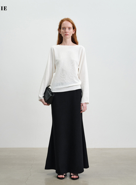 【明星同款】 SILAVIE 秋冬加厚高弹力气质羊毛黑色针织鱼尾裙