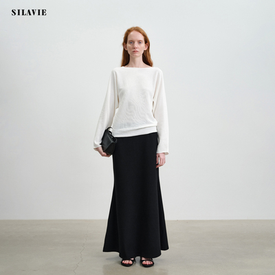 【明星同款】 SILAVIE 秋冬加厚高弹力气质羊毛黑色针织鱼尾裙