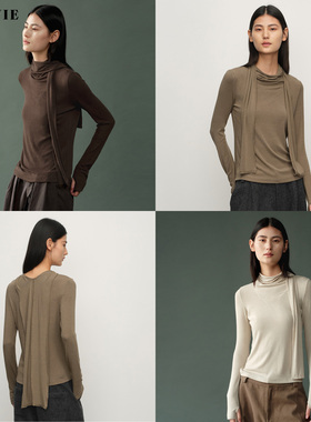 SILAVIE奥兰莫毛随性松弛多穿法飘片围巾领修身长袖内搭针织衫