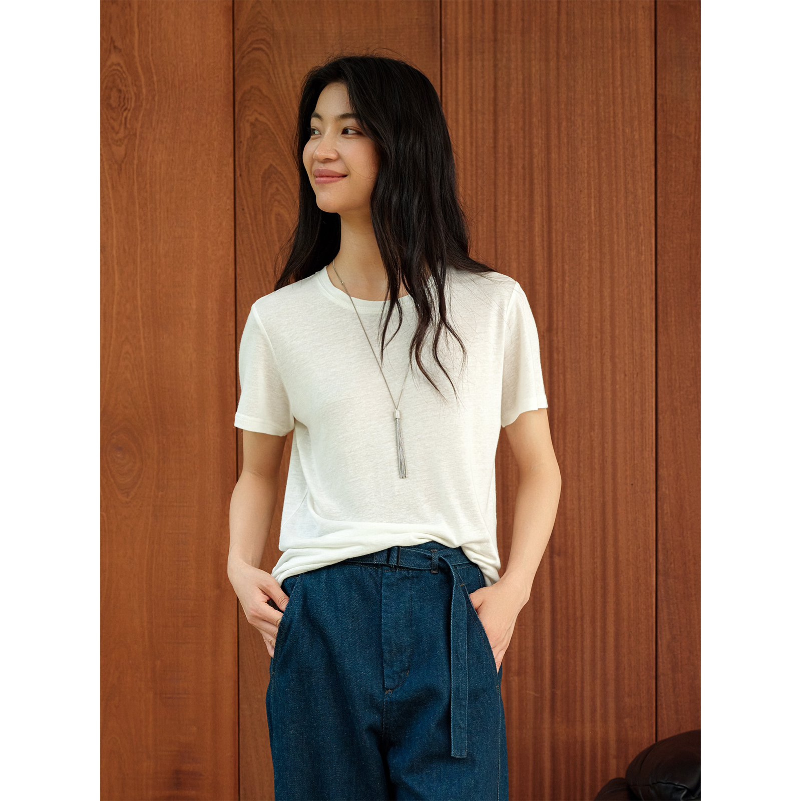SILAVIE棉麻圆领短袖T恤