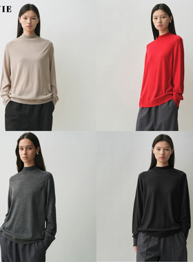 SILAVIE 可机洗50精细羊毛 万能叠穿风小众设计高领羊毛毛衣