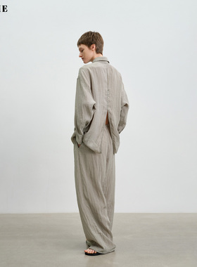 SILAVIE 赛丽晶长丝轻量凉感衬衫松紧直筒裤时尚两件套女春季新款