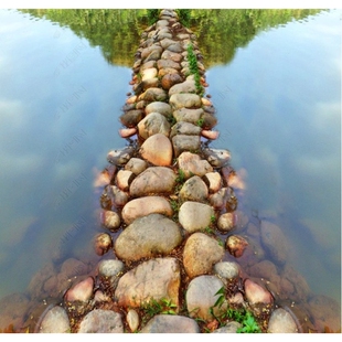 石桥小路石头河流洗手间浴室卧室3D地板PVC自粘防滑地贴厂家