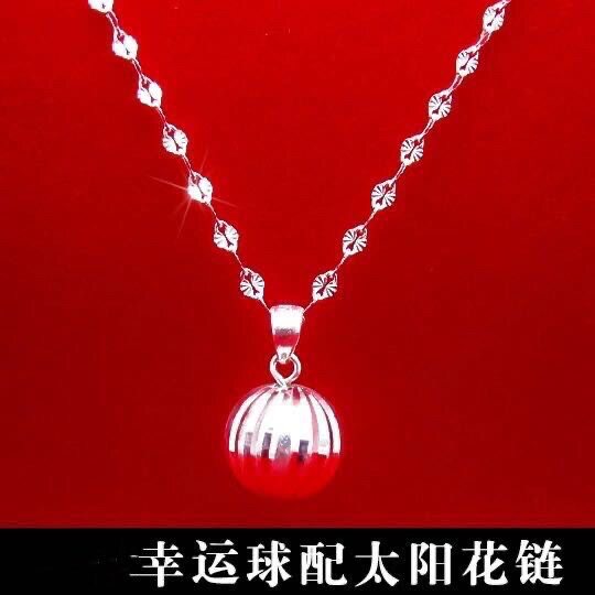 s999纯银项链女闪钻转运珠银吊坠女项链锁骨日韩银生日礼物送女友