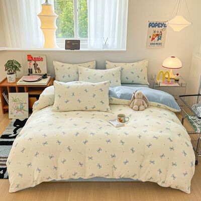 A类母婴级牛奶绒四件套被套冬季加绒被单珊瑚绒法兰绒被罩 三件套