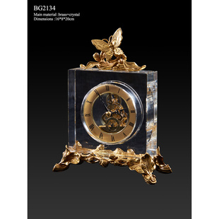 家居钟表装 美欧古典进口水晶玻璃小座钟软装 饰台钟时钟床头柜摆件