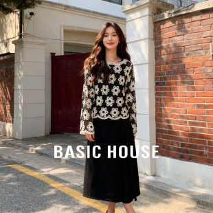镂空钩花针织罩衫 百家好2025秋新款 背心裙女两件套 House Basic
