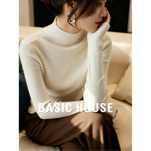 百家好保暖亲肤绒感打底毛衣女2025冬季新款修身显瘦半高领打底衫