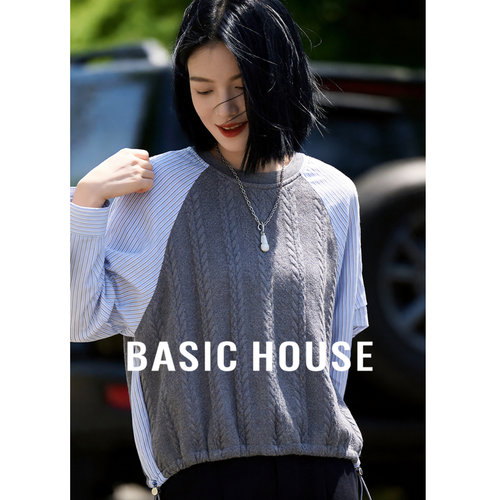 百家好假两件麻花针织衫显瘦