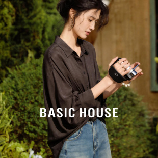 女春季 Basic 衬衫 百家好简约咖色长袖 宽松翻领通勤气质衬衣 House