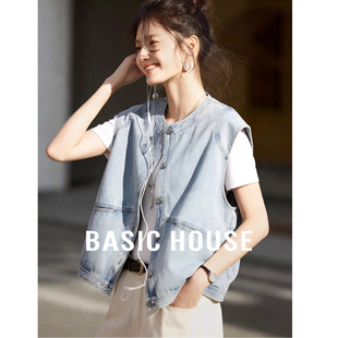 百家好复古圆领牛仔马甲女宽松叠穿坎肩设计感小众无袖 背心外套春