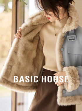 Basic House/百家好甜美减龄毛毛外套女2025冬新款两面穿加厚外套