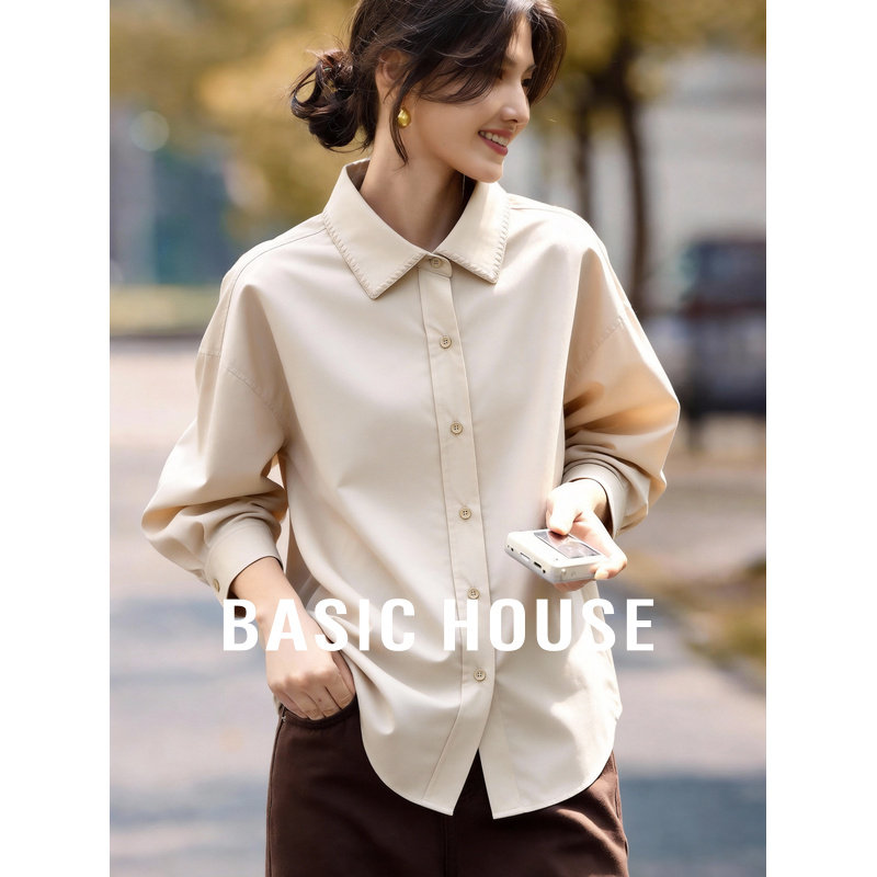 百家好卡其色长袖衬衫女春季2026新款衬衣高级感气质显瘦百搭上衣