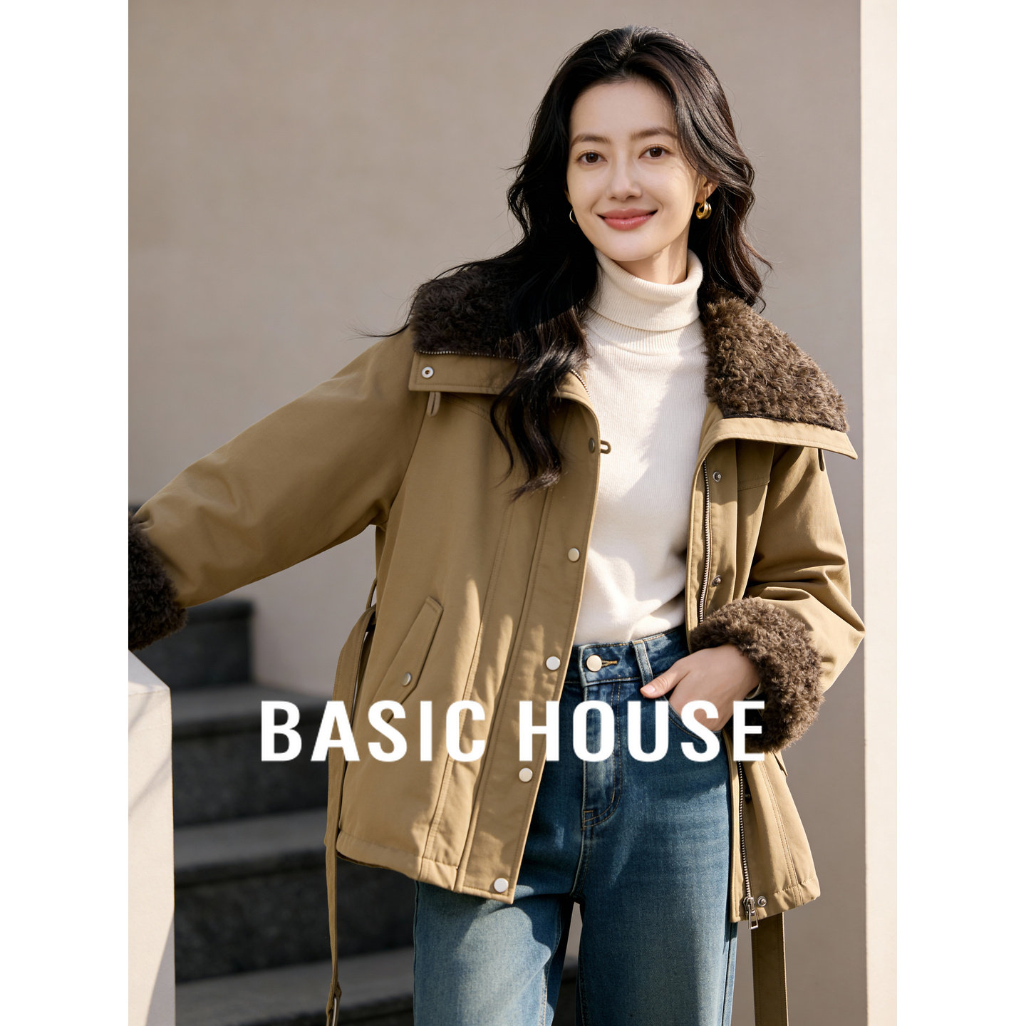 百家好翻领加厚羽绒服女冬季2025新款中长款白鸭绒可收腰保暖外套