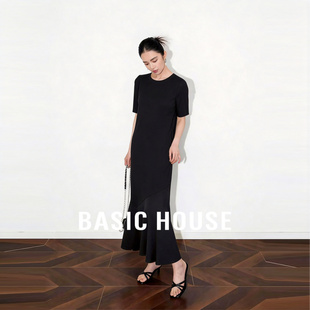 新款 Basic 裙子夏季 中长款 House 百家好不规则拼接连衣裙宽松短袖