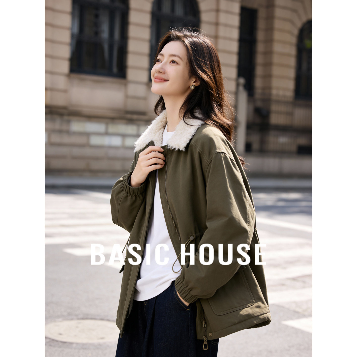 百家好短款羽绒服女翻领冬季2026新款绿色上衣巨好看宽松保暖外套