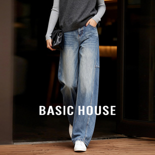 百家好高腰牛仔弯刀裤女秋冬季2025新款高级感复古做旧百搭阔腿裤