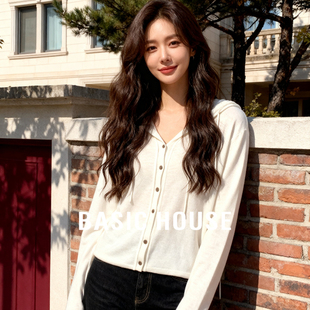 外套2026春V领抽绳针织衫 百家好绵羊毛纯色开衫 女 House Basic