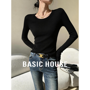 女春季 长袖 新款 显瘦内搭打底衫 上衣 圆领修身 百家好精纺羊毛针织衫