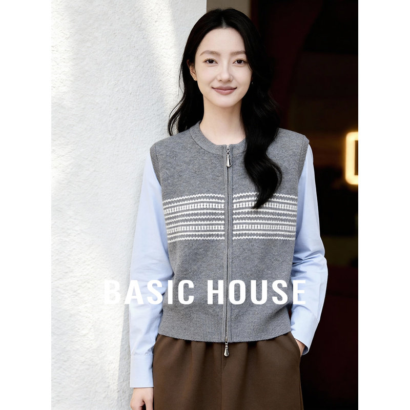 百家好假两件提花针织衫女春季2026新款高级感开衫外套设计感上衣