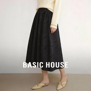 百家好提花松紧腰优雅半身裙春季 宽松显瘦温柔风A字中长裙女 新款