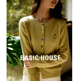 春季 百家好彩扣南瓜刺绣羊毛衫 新款 内搭圆领长袖 Basic 开衫 House