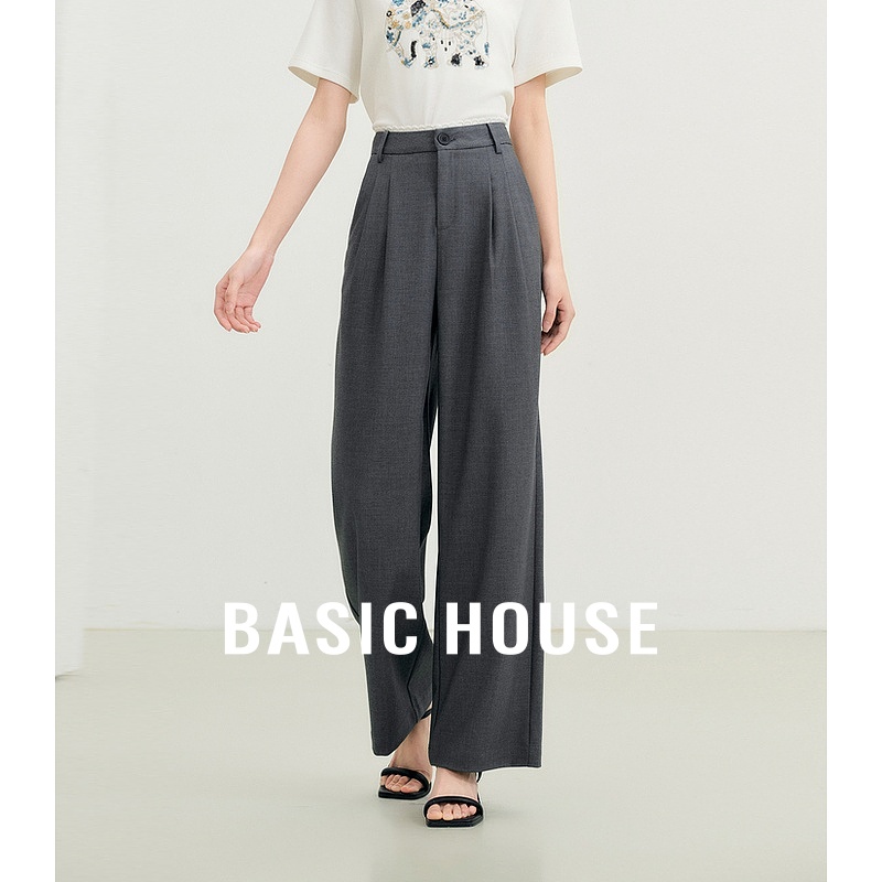 Basic House/百家好纯色百搭秋季新款高腰显瘦气质感休闲直筒西裤