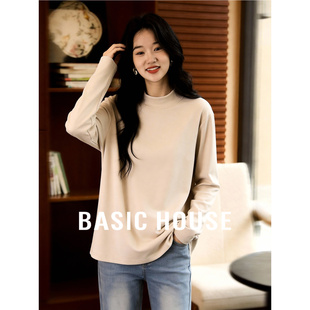 加厚保暖简约基础上衣 新款 百家好半高领德绒内搭打底T恤衫 女冬季