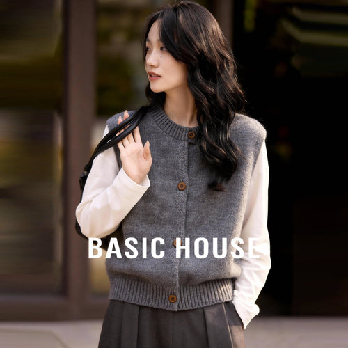 Basic House/百家好叠穿针织马甲背心女春季新款显瘦坎肩无袖上衣