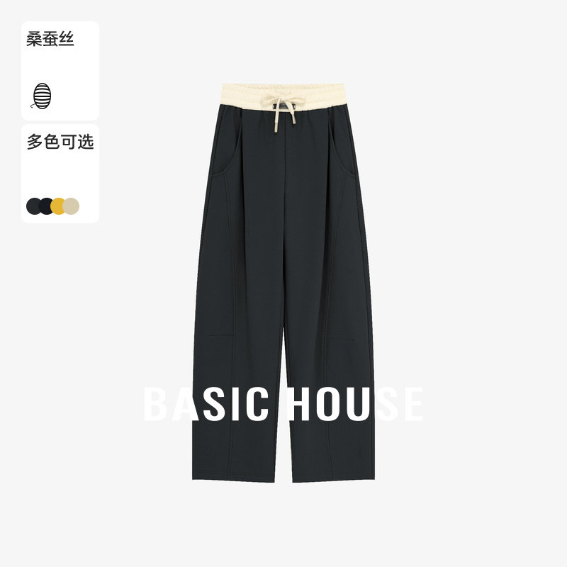 Basic House/百家好撞色拼接腰头休闲裤秋冬加绒阔腿卫裤宽松长裤,女装/女士精品,休闲裤,淘宝优惠券,粉丝福利购,淘宝优惠卷