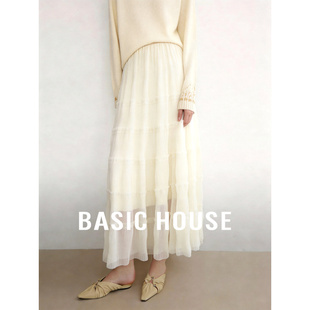 浪漫肌理感纱裙女 百家好纯色网纱拼接蛋糕群2026春季 Basic House