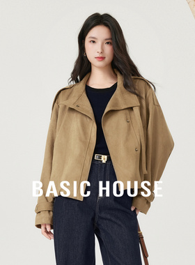 Basic House/百家好时尚立领工装夹克春季新款肩章设计拉链上衣女
