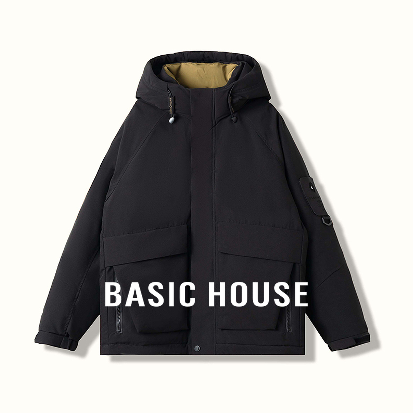 Basic House/百家好机能风工装羽绒服女冬加厚连帽高级感保暖外套