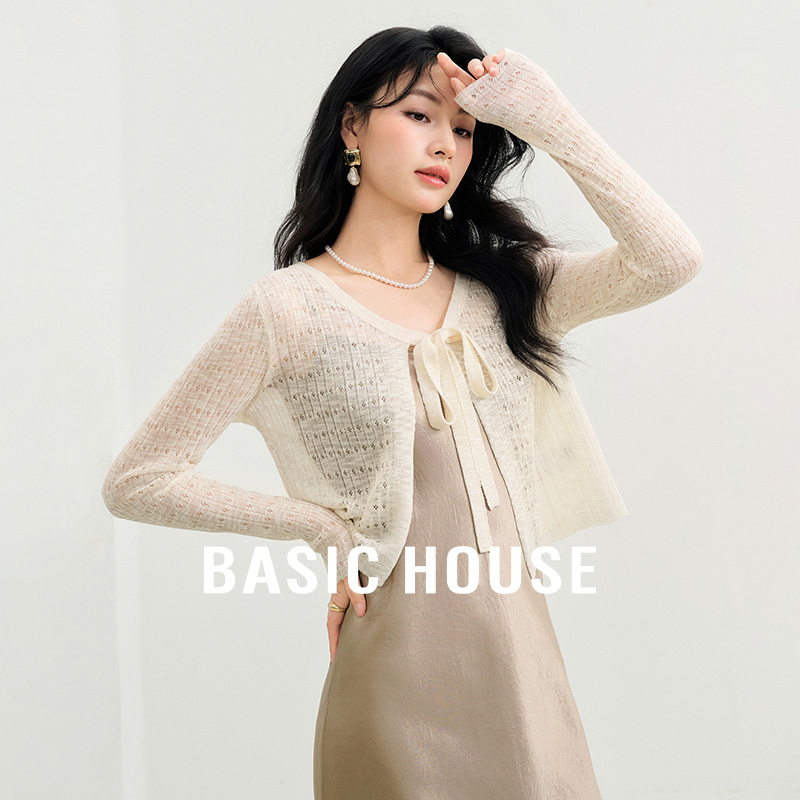 Basic House/百家好清凉透气冰丝开衫夏季新款小披肩设计空调罩衫