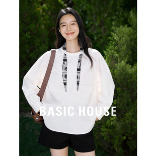 女春慵懒风设计感长袖 Basic 提花飘带衬衫 百家好新中式 上衣 House