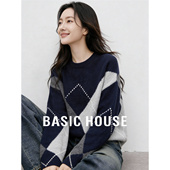 女士灰色高智风显瘦春装 新款 毛衣 春季 百家好复古菱格绵羊毛针织衫