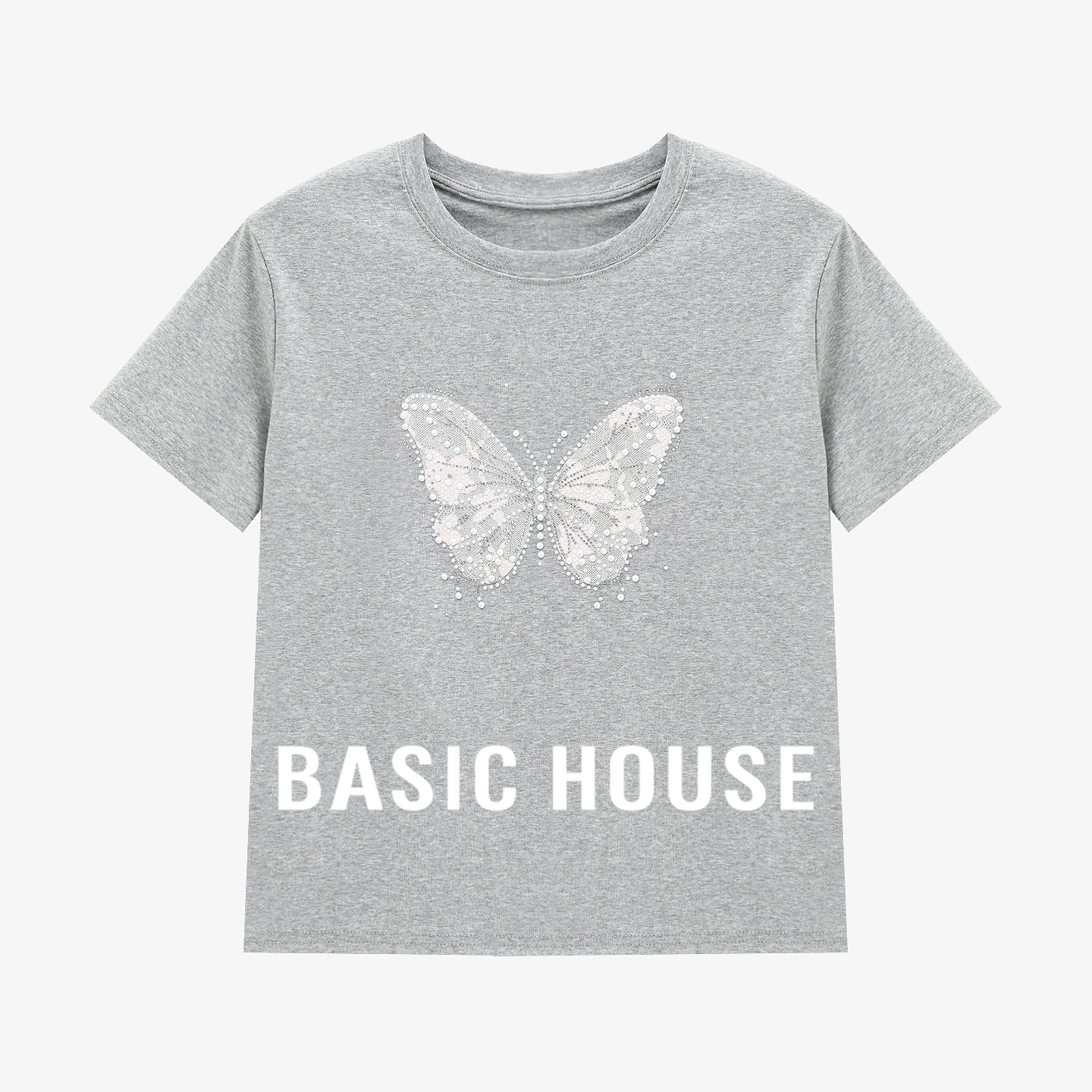 Basic House/百家好珠绣蕾丝简约短袖针织衫夏季新款优雅甜美T恤