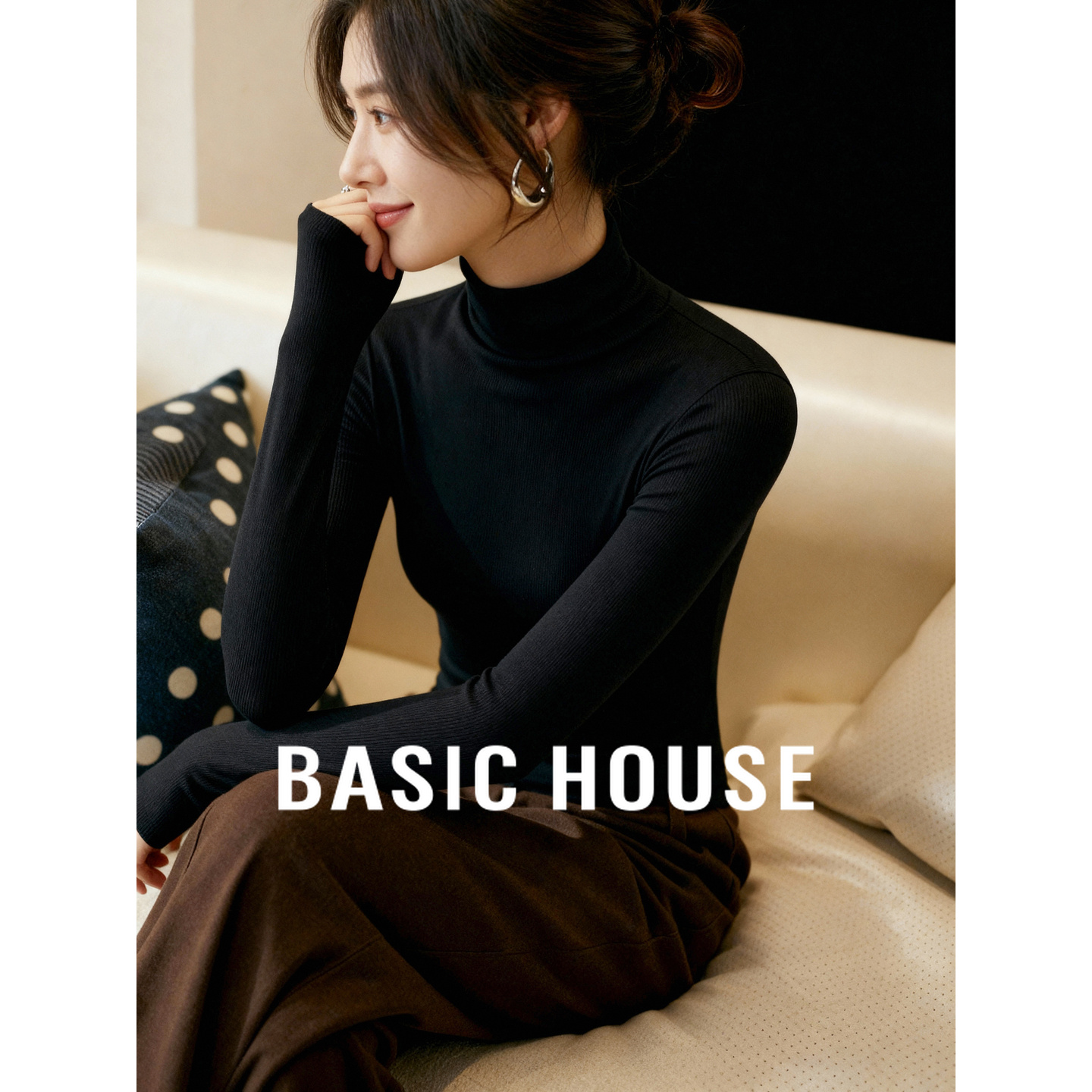 百家好亲肤绒感打底衫女冬季新款修身显瘦气质感保暖半高领打底衫