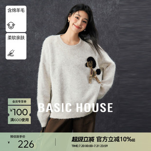 Basic House 百家好卡通小马圆领毛衣秋冬慵懒风套头上衣2024新款