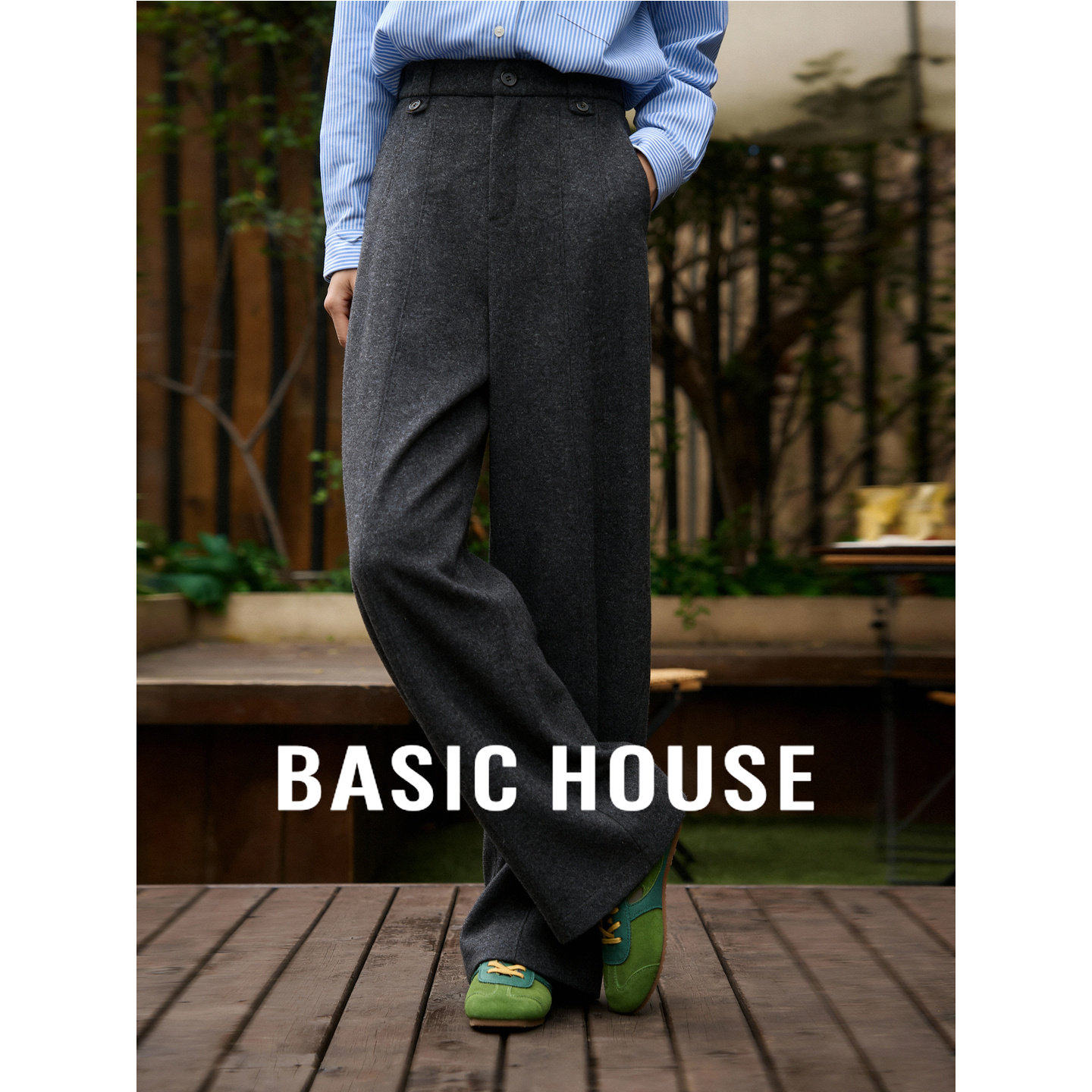 百家好毛呢阔腿裤冬季新款高腰垂感显瘦遮肉小个子加厚保暖休闲裤